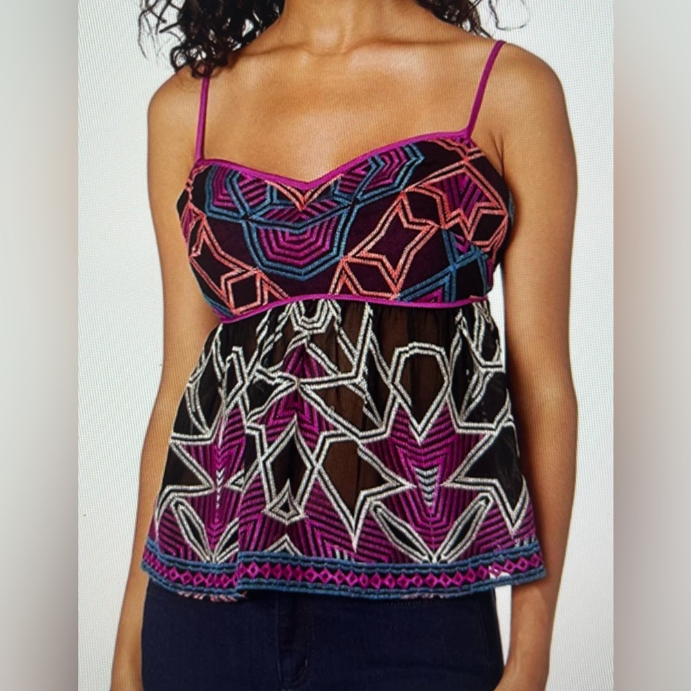 BCBG MAXAZRIA Embroidered Empire Waist Camisole Strappy Top XXS